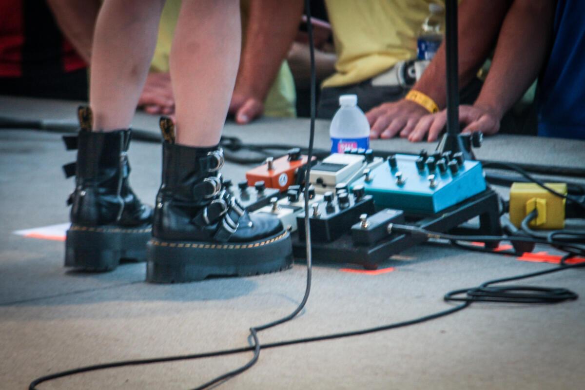 Japanese Breakfast's pedalboard on the stage at Maha Festival 2021.