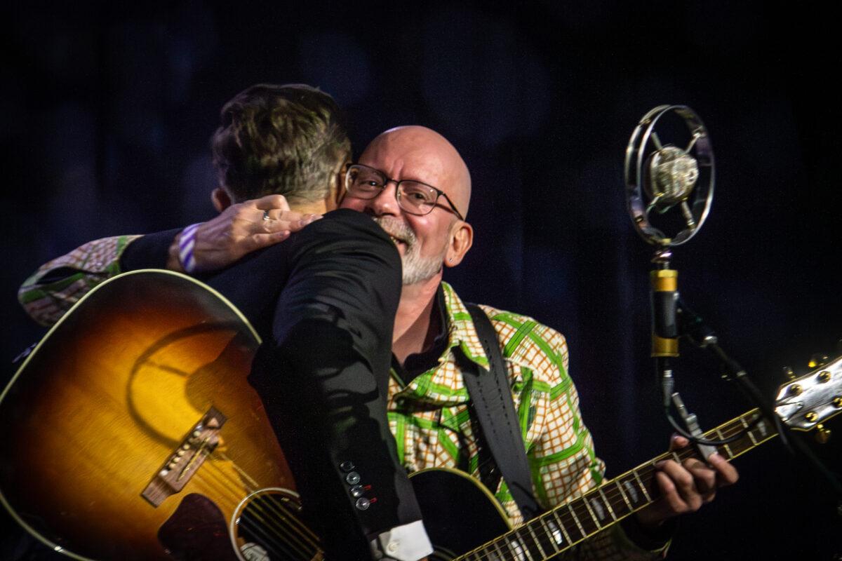 Nick Hexum shares a hug with Curtis Grubb during their performance at The Waiting Room Lounge in Omaha.