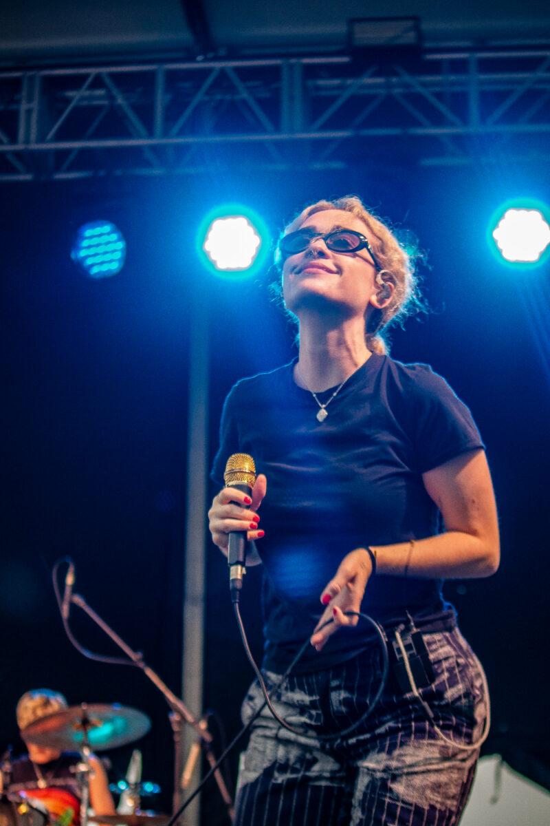 Singer-songwriter Blondshell performs at Maha Festival 2026 in Omaha.