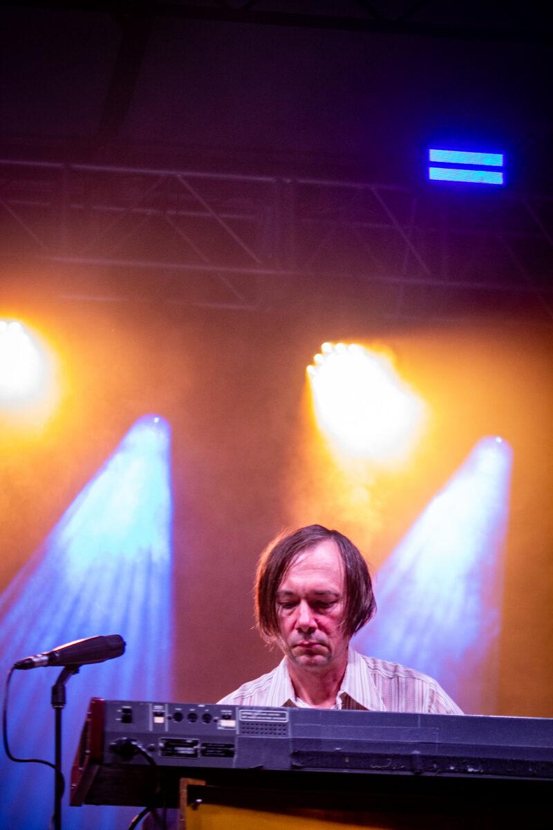 Bright Eyes' Nate Walcott performs with the Omaha indie rock band at Maha Festival 2026 in Omaha.