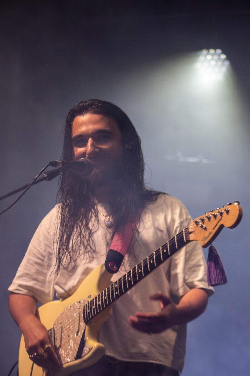 Wet Leg's Josh Mobaraki performs with the British indie rock band at Maha Festival 2026 in Omaha.